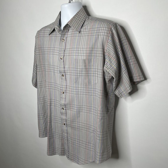 Vintage 70s Centura Gray Rainbow Plaid Button Up … - image 7