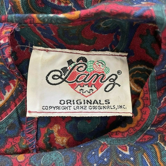 Vintage 80s Lanz Originals Red Blue Paisley Squar… - image 8