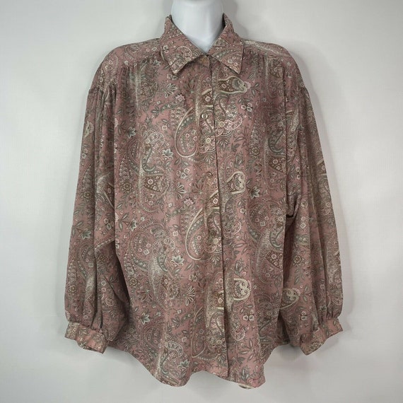 Vintage 80s Judy Bee Dusty Pink Green Paisley Bal… - image 1