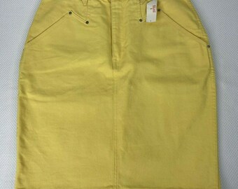 yellow long denim skirt
