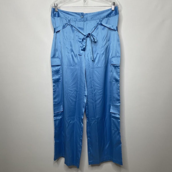 Vintage Y2K Victorias Secret Blue Satin Cargo Lounge Sleep Pants Size M