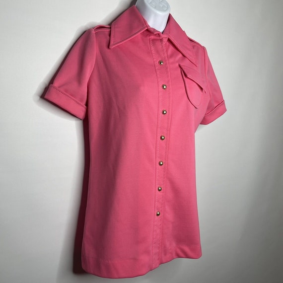 Vintage 70s Puccini Pink Polyester Spread Collar … - image 3