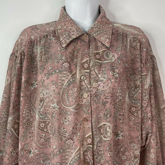 Vintage 80s Judy Bee Dusty Pink Green Paisley Bal… - image 2