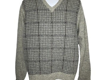 Vintage jaren 80 Brooks Brothers Shetlandwollen trui maat L grijze pied-de-poule plaid