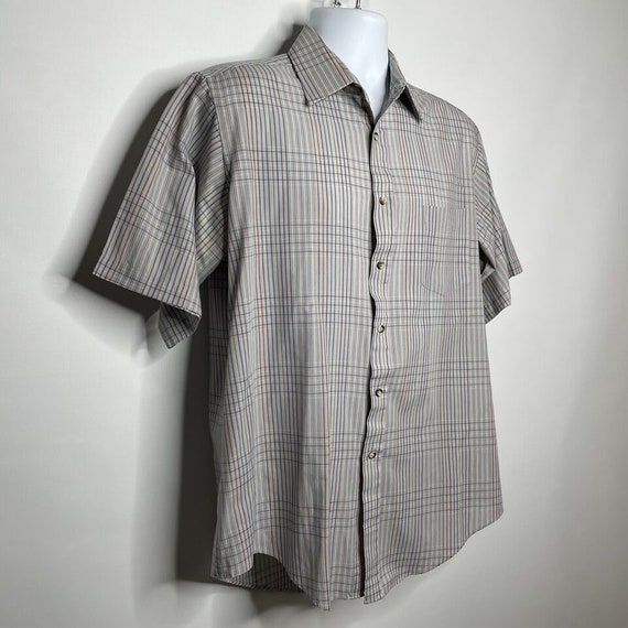 Vintage 70s Centura Gray Rainbow Plaid Button Up … - image 3