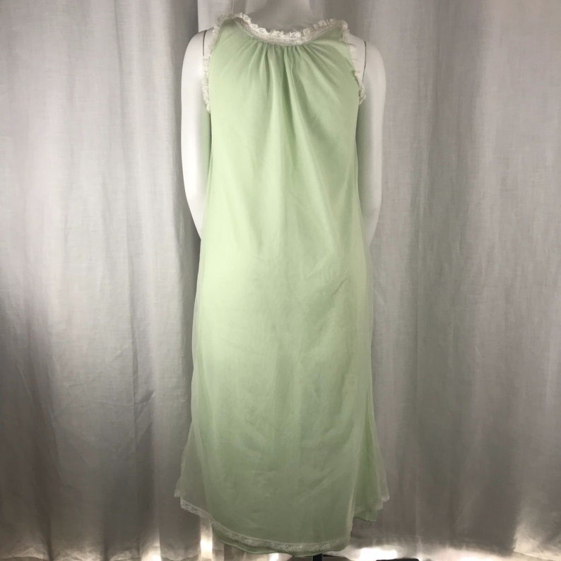 Vtg 60s Mary Barron Nightgown Negligee Sz S Nylon Chiffon Lace Mint Green USA
