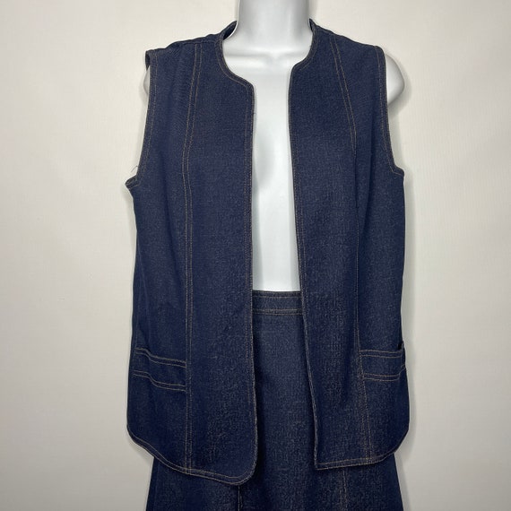 Vintage 70s Graff Blue Denim Look Polyester Knit … - image 2