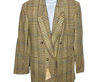 Blazer vintage La Redoute années 80 en laine, taille 16, motif pied-de-poule, croisé.