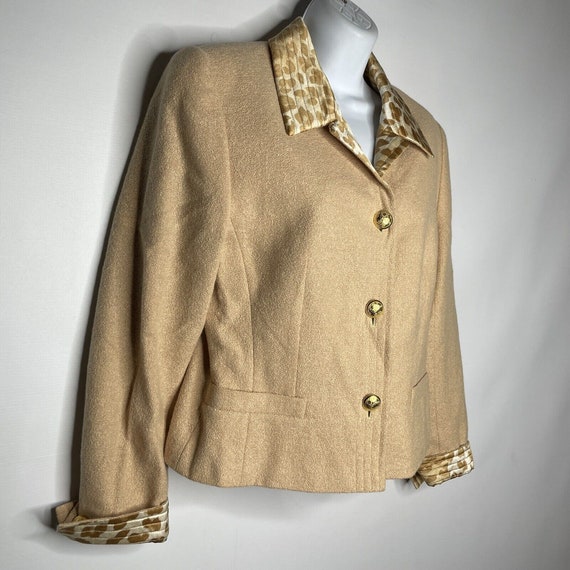 Vintage 80s Escada Beige Wool Angora Leopard Silk… - image 3