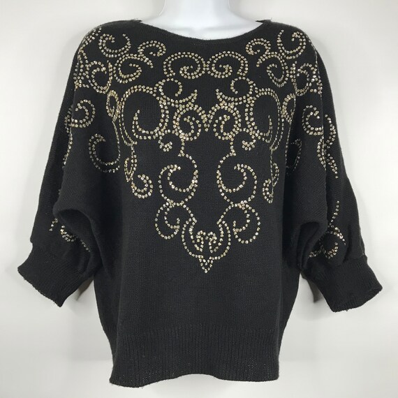 Vintage 80s Designers Originals Black Knit Silver… - image 1