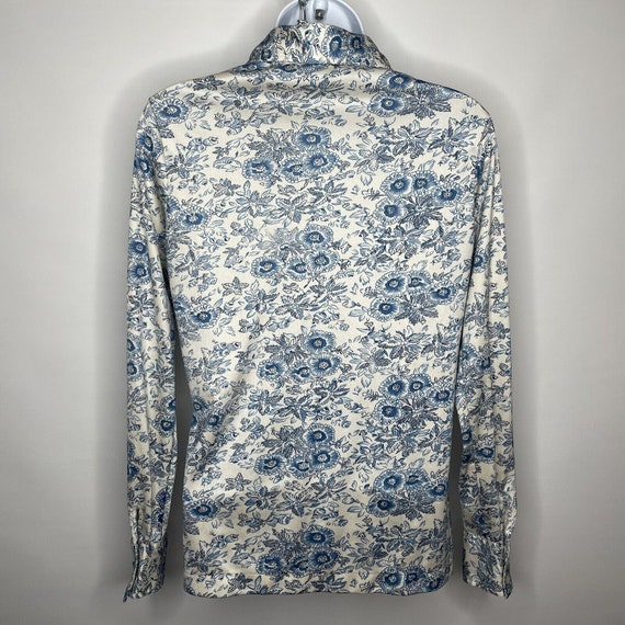 Vintage 70s White Blue Floral Polyester Disco Blo… - image 5