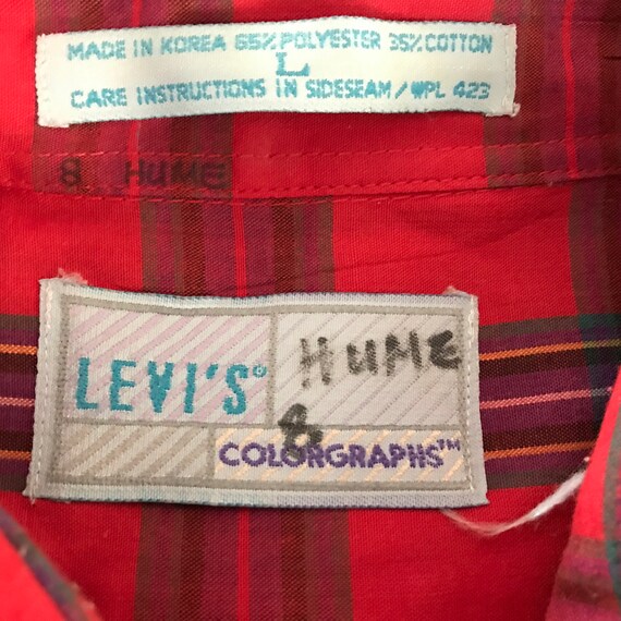 Vintage 80s Levis Colorgraphs Mens Red Purple Pla… - image 8