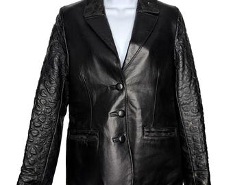 Vintage Y2K Kaptain Designs Bubble Leather Blazer Jacket Size S Black Distressed