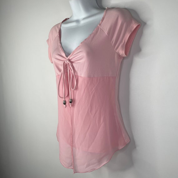 Vintage 90s/Y2K Byer Shirred Baby Pink Chiffon Ov… - image 6