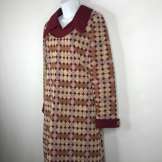 Vintage 60s Mod Burgundy Red Beige Geometric Knit… - image 6