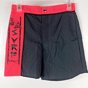 Vintage 80s B. A. Surf Stuff Hot Red Black Color Block Nylon Board Shorts Surfer Swim Trunks Size 29