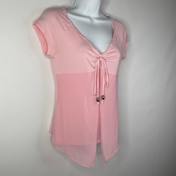 Vintage 90s/Y2K Byer Shirred Baby Pink Chiffon Ov… - image 3