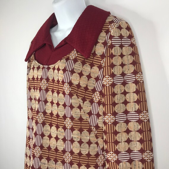 Vintage 60s Mod Burgundy Red Beige Geometric Knit… - image 7