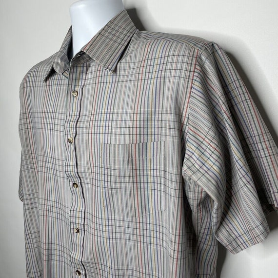 Vintage 70s Centura Gray Rainbow Plaid Button Up … - image 6