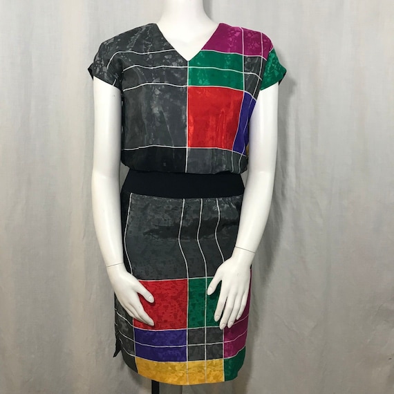 Vtg 70s Act I Color Block Dress 7/8 Party Disco Co