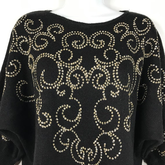 Vintage 80s Designers Originals Black Knit Silver… - image 2