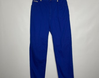 Vintage 80s Escada Royal Blue Denim High Waisted Tapered Leg Mom Jeans 26 x 27