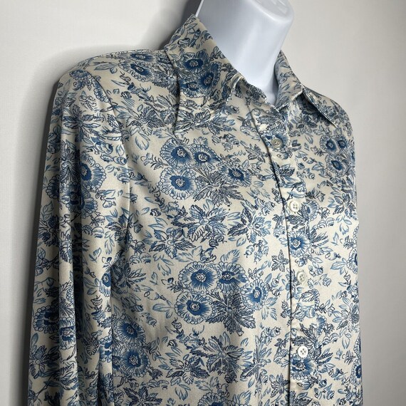 Vintage 70s White Blue Floral Polyester Disco Blo… - image 4