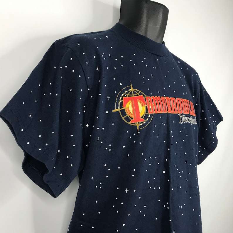 Vintage 90s Mickey Inc Blue Tomorrowland 1998 All Over Print T-shirt Size M