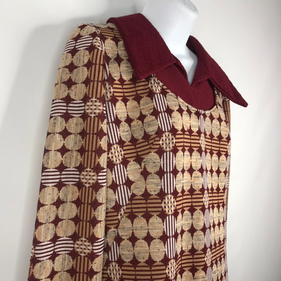 Vintage 60s Mod Burgundy Red Beige Geometric Knit… - image 4