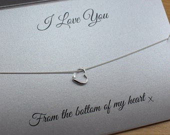 Unique Gift for Girlfriend, Special Gift for Wife, Silver Keepsake, Personalised Jewellery Card, 925 Sterling Silver Heart Jewellery,