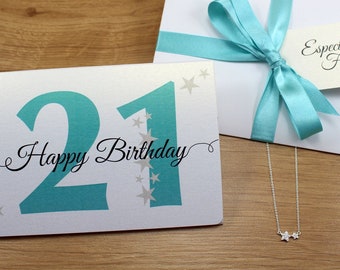 21st Birthday Star Necklace Pendant with Personalised Card