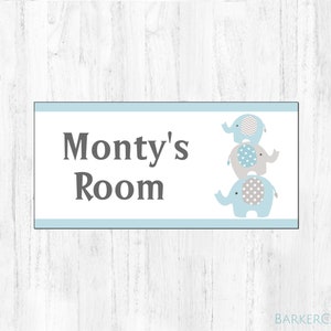 Nursery Door Sign, Bedroom Door Sign , Elephant Door Sign, Girls Bedroom, Boys Bedroom, Grey & Blue Nursery Decor image 1