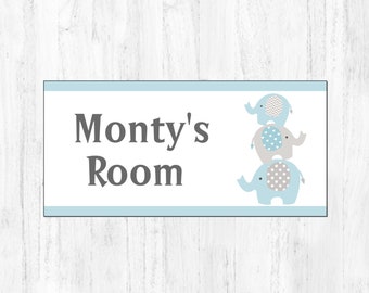 Nursery Door Sign, Bedroom Door Sign , Elephant Door Sign, Girls Bedroom, Boys Bedroom, Grey & Blue Nursery Decor