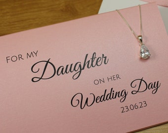 For My Daughter on Her Wedding Day 925 Sterling Silver CZ Necklace and Personalised Gift Message