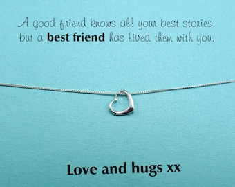 Friendship Necklace 925 Sterling Silver Heart Necklace Friendship Gifts, Bestie Gift Necklace, Best Friend Gift Ideas, Best Friend Quote,