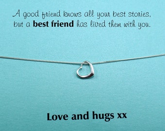 Best Friend Birthday Gift Heart Necklace 925 Sterling Silver, Friendship Gifts for Women, Friendship Necklace Sterling Silver Heart