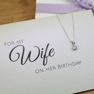 Pour ma femme, carte d'anniversaire et ensemble de griffes solitaires, collier/pendentif CZ, bijoux, emballage cadeau, prêt à offrir, cadeau d'anniversaire