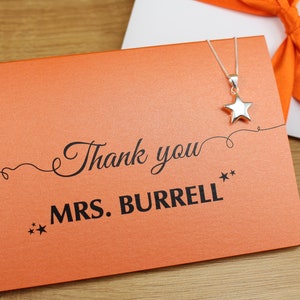 Cadeau de remerciement personnalisé pour professeur, collier en argent sterling 925 avec étoile et carte de remerciement