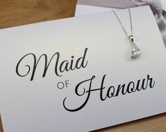 Maid of Honour Necklace Gift 925 Sterling Silver Jewellery Pendant, Thank You Maid of Honour on Wedding Day from Bride