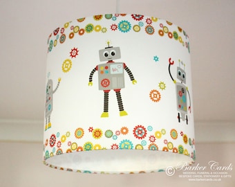 Fun Robot Lampshade Personalised for Boys or Girls Nursery or Kids Bedroom / Playroom