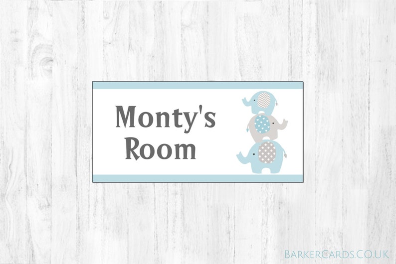 Nursery Door Sign, Bedroom Door Sign , Elephant Door Sign, Girls Bedroom, Boys Bedroom, Grey & Blue Nursery Decor image 1