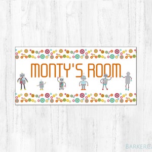 Robot Bedroom Door Sign, Children's Bedroom Door Sign, Kids Unisex Bedroom Door Sign, Boy's & Girl's Robot Sticker, Toy Box Name Sticker