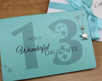 Personalised 13th Birthday Jewellery Gift for Teenage Daughter, 925 Sterling Silver Officially a Teenager 13th Birthday Silver Star Necklace