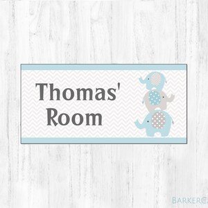 Nursery Door Sign, Bedroom Door Sign , Elephant Door Sign, Girls Bedroom, Boys Bedroom, Grey & Blue Nursery Decor image 2