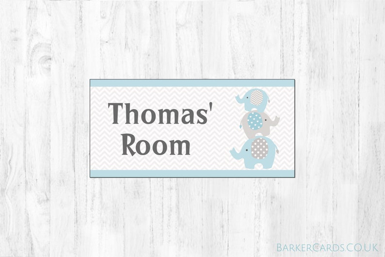 Nursery Door Sign, Bedroom Door Sign , Elephant Door Sign, Girls Bedroom, Boys Bedroom, Grey & Blue Nursery Decor image 2