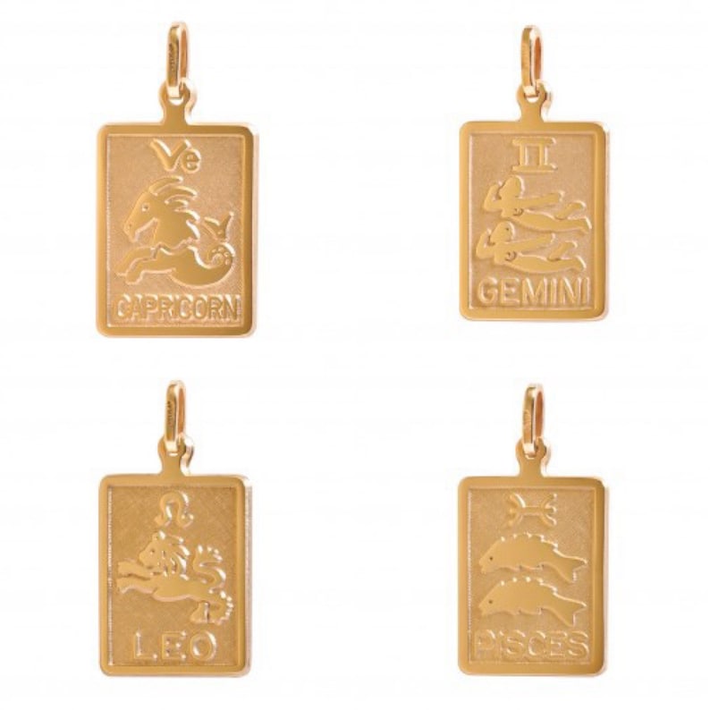 Gold Mens Zodiac Pendant Solid 10K Yellow Gold Astrology Etsy