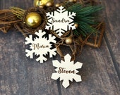 Christmas Winter wedding Custom Wood Laser cut guest names Place setting snowflake favours wood Table wedding name place cards tags gift