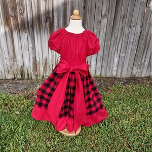 Girls Christmas plaid dress, Christmas red black dress, Christmas twirl dress, holiday dress, Christmas outfit, flannel dress, Santa outfit image 5