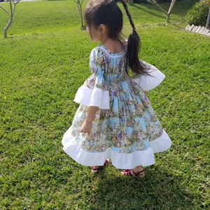 Easter bunny twirl dress for girl, Easter bunnies in blooming daisies garden twirl dress, Easter bunny and flower dress for little girls