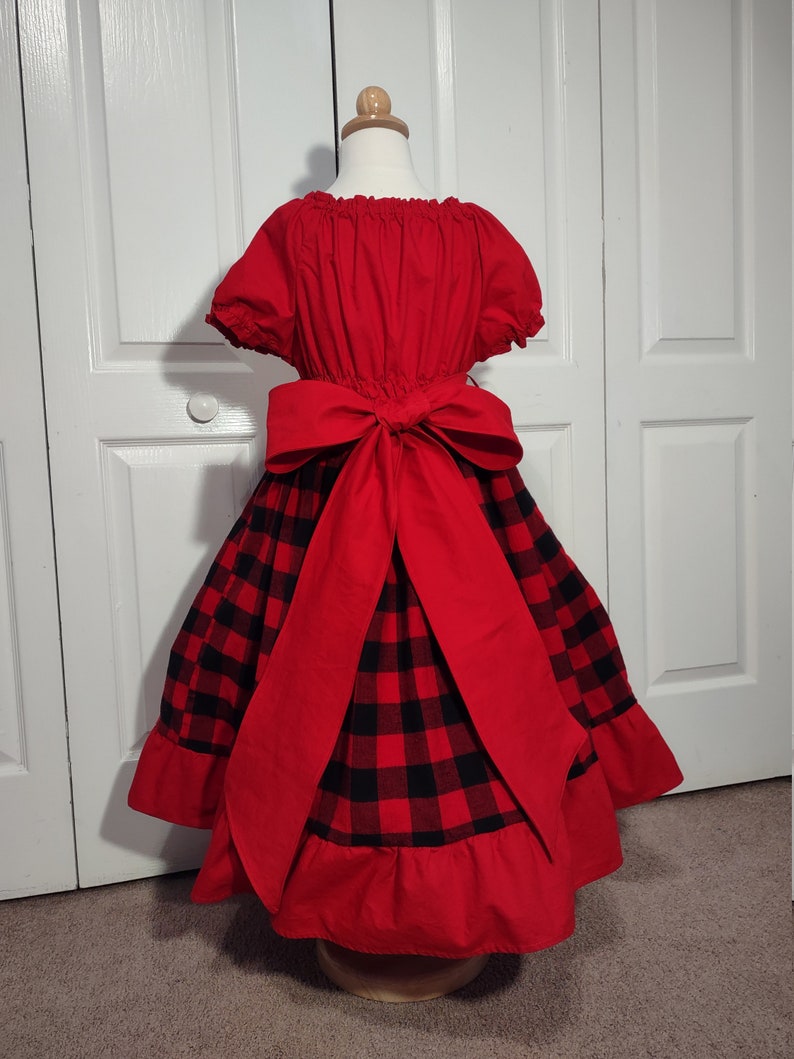 Girls Christmas plaid dress, Christmas red black dress, Christmas twirl dress, holiday dress, Christmas outfit, flannel dress, Santa outfit image 9